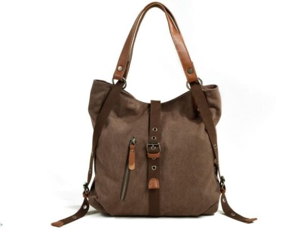 Women's Waxed Canvas Tote Shoulder Bag with Leather Handles - Image 5