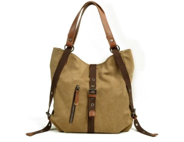 Women's Waxed Canvas Tote Shoulder Bag with Leather Handles - Image 4