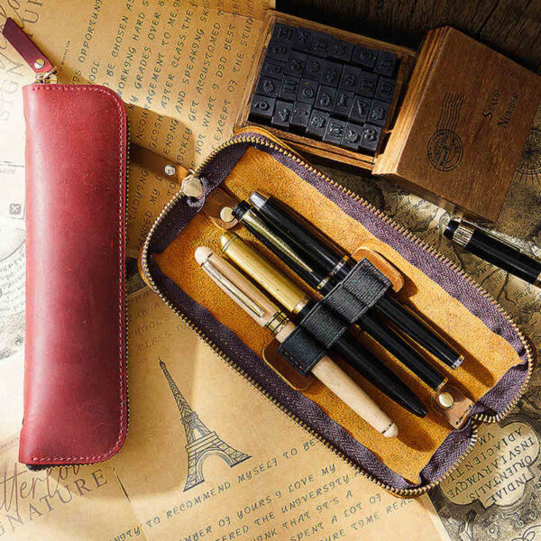 Mini Zippered Leather Pen & Pencil Cases - Image 6