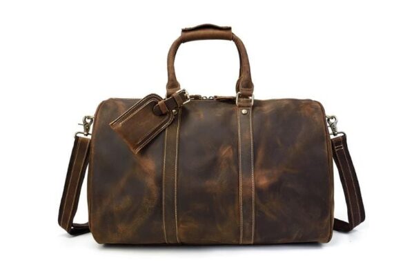 Distressed Brown Mens Leather Luggage Travel Bag Duffel