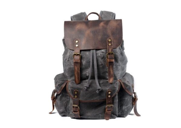 Grey Canvas & Leather Backpack Purse Bag