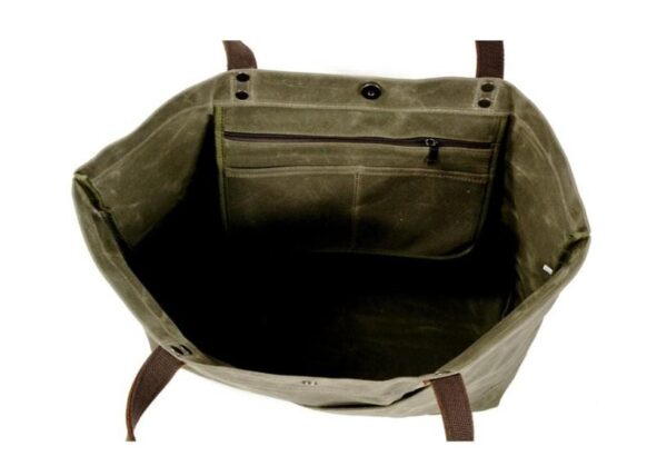 Black Canvas Tote Shoulder Bag with Pockets - Image 2