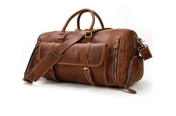 Brown Leather Weekender Bag & Luggage Travel Duffel for Men & Women