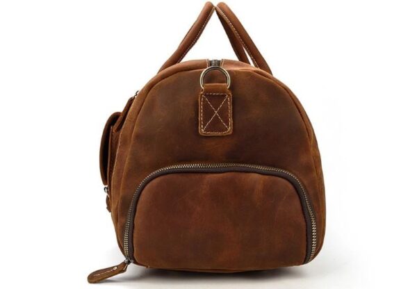 BROWN LEATHER WEEKENDER TRAVEL LUGGAGE BAG - Image 4