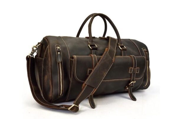 Brown Leather Weekender Travel Luggage Bag