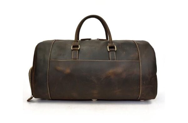 BROWN LEATHER WEEKENDER TRAVEL LUGGAGE BAG - Image 4