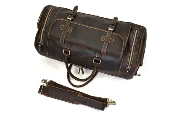 BROWN LEATHER WEEKENDER TRAVEL LUGGAGE BAG - Image 2