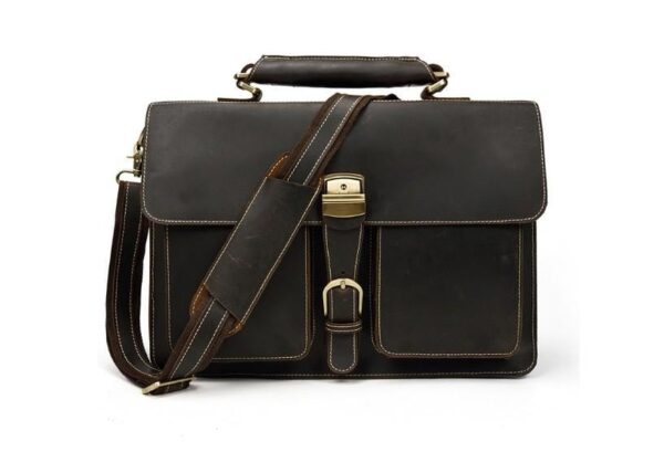 Brown Leather Crossbody Messenger Briefcase Bag