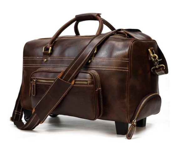 Weekender Leather Mens Duffle Travel Wheel Bag