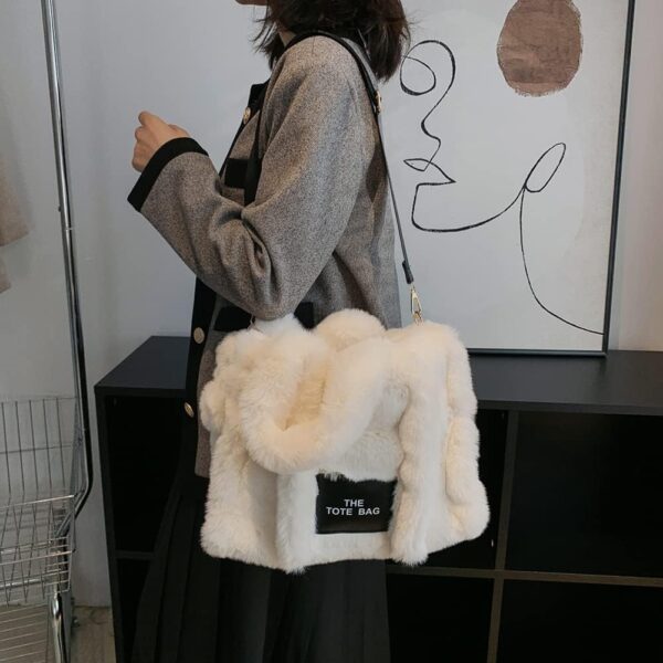 Fluffy Tote Bag for Women Plush Shoulder - Image 2