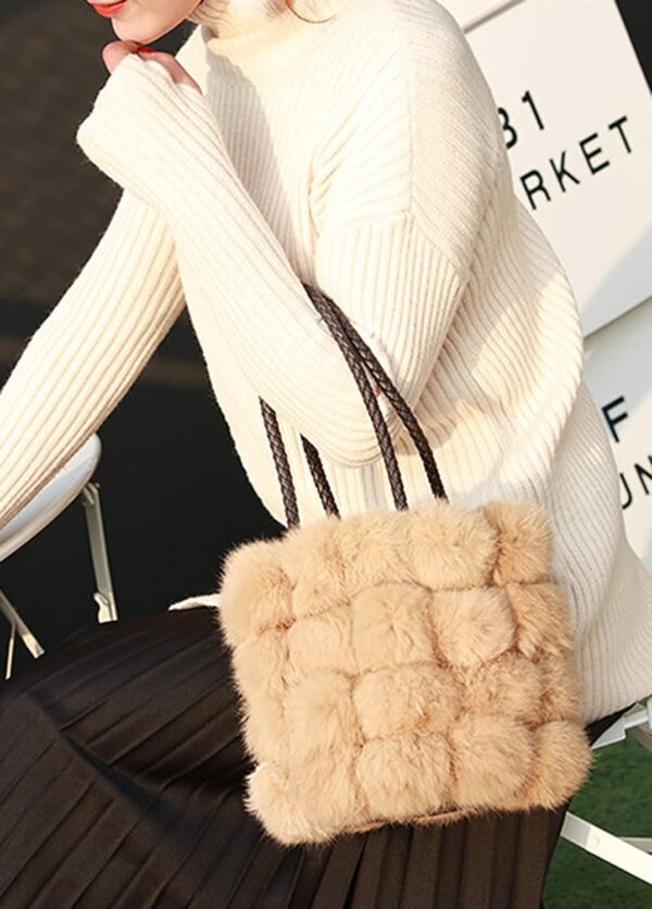 Fluffy Tote Bag for Women Plush Shoulder - Image 3