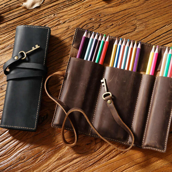 School Leather Pencil Case Pen Roll - Image 2