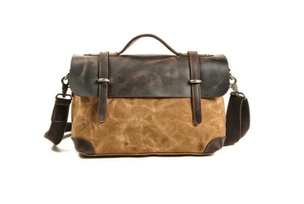 Vintage Leather Canvas Messenger Crossbody Bag