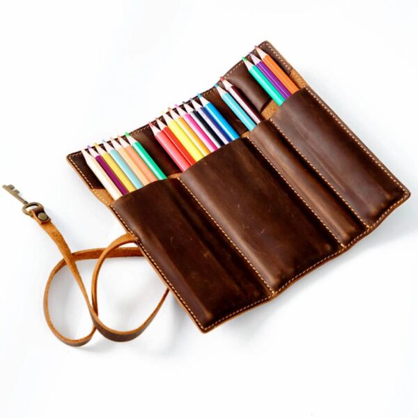 School Leather Pencil Case Pen Roll - Image 5