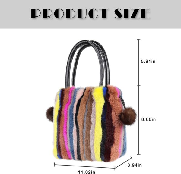 multi colour Mink Fur Handbag Tote Furry Top Handle Bag Satchel Purses Multicolor - Image 2