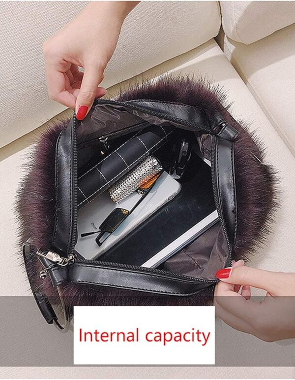 Ulisty Women Fur Shoulder Bag Circle Handle Fluffy Crossbody Bag - Image 2
