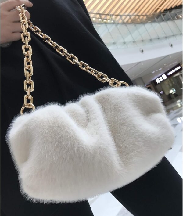 dumpling fur bag Feather Tote Evening cloud bags Fuzzy Handbags - Image 5