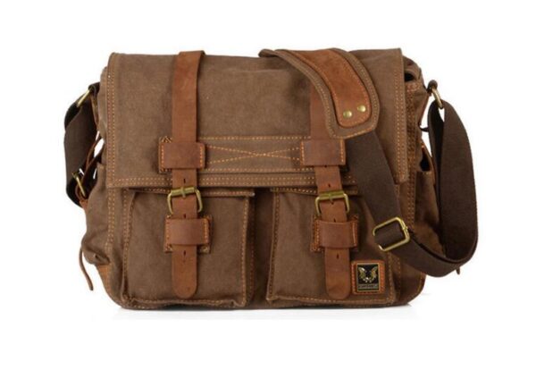 Mens Canvas Messenger Bag Grey, Green, Black - Image 3