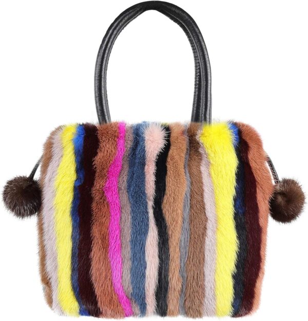 multi colour Mink Fur Handbag Tote Furry Top Handle Bag Satchel Purses Multicolor