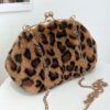 Leopard Graphic Kiss Lock Fluffy Crossbody Bag