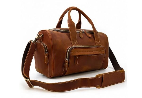 Mens Brown Leather Travel Duffel Luggage Outdoor Bag