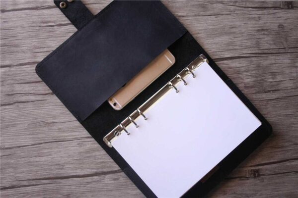 Refillable Black Leather 6 Ring Binders Folder - Image 5