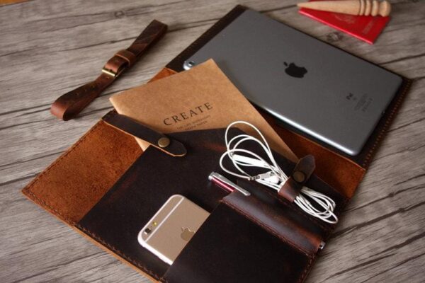 Personalized iPad Leather Portfolio Dark Brown - Image 3