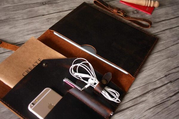 Personalized iPad Leather Portfolio Dark Brown