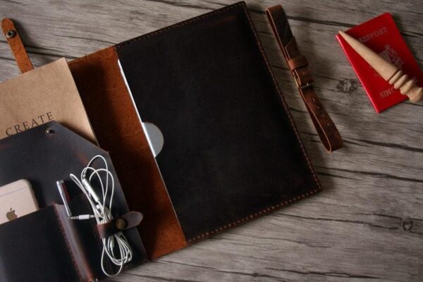 Personalized iPad Leather Portfolio Dark Brown - Image 4