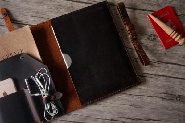 Custom Leather Hp Laptop Cover Sleeve Dark Brown - Image 3