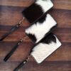 Black White Cowhide Wallet for Women Slim Bifold Leather Zipper Clutch Purse Cow Fur Wristlet