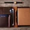 Personalized Brown Leather Notebook Portfolio - Image 2
