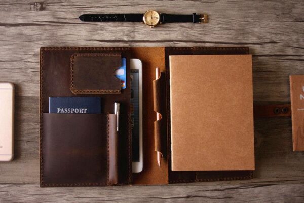 Personalized Brown Leather Notebook Portfolio - Image 2