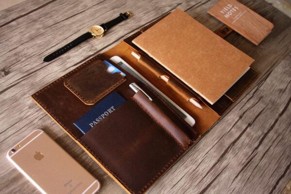 Personalized Brown Leather Notebook Portfolio - Image 3