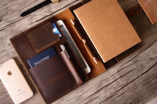 Personalized Brown Leather Notebook Portfolio - Image 4