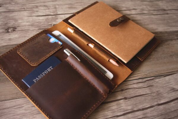 Handmade Brown Leather A5 Notebook Cover with Pen Holder