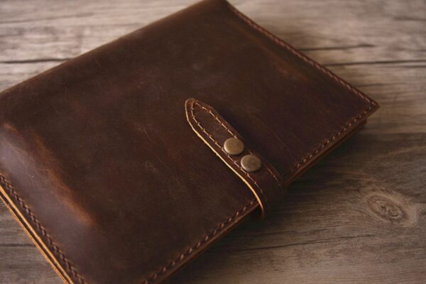 Handmade Brown Leather A5 Notebook Cover with Pen Holder - Image 5