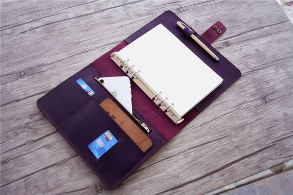 Personalized Refillable Purple Leather 6 Ring Binders Notebook