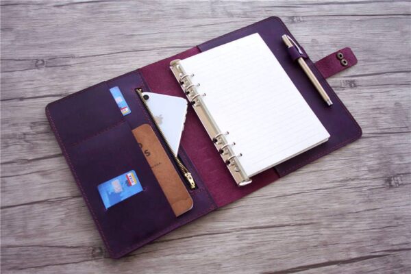 Personalized Refillable Purple Leather 6 Ring Binders Notebook - Image 4