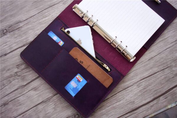 Personalized Refillable Purple Leather 6 Ring Binders Notebook - Image 5