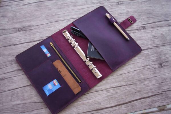 Personalized Refillable Purple Leather 6 Ring Binders Notebook - Image 3