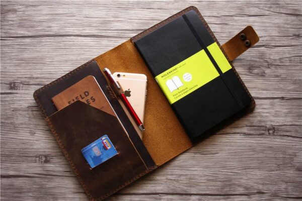 Personalized Brown Leather A5 Refillable Notebook Cover Holder - Image 2