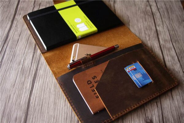 Personalized Brown Leather A5 Refillable Notebook Cover Holder - Image 3