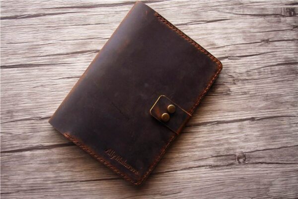 Personalized Brown Leather A5 Refillable Notebook Cover Holder - Image 5