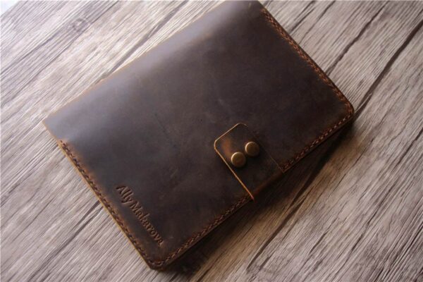 Personalized Brown Leather A5 Refillable Notebook Cover Holder - Image 6