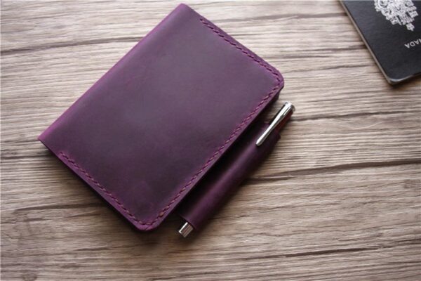 PERSONALIZED WOMENS PASSPORT HOLDER PURPLE LEATHER WALLET - Image 2