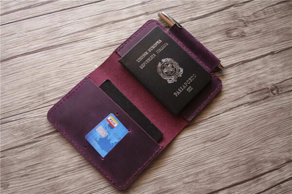 PERSONALIZED WOMENS PASSPORT HOLDER PURPLE LEATHER WALLET