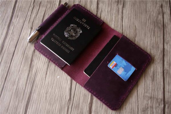 PERSONALIZED WOMENS PASSPORT HOLDER PURPLE LEATHER WALLET - Image 3
