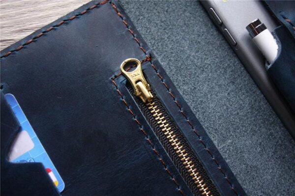 Zippered Leather Portfolio Distressed Blue - Image 4