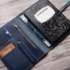 Zippered Leather Portfolio Distressed Blue